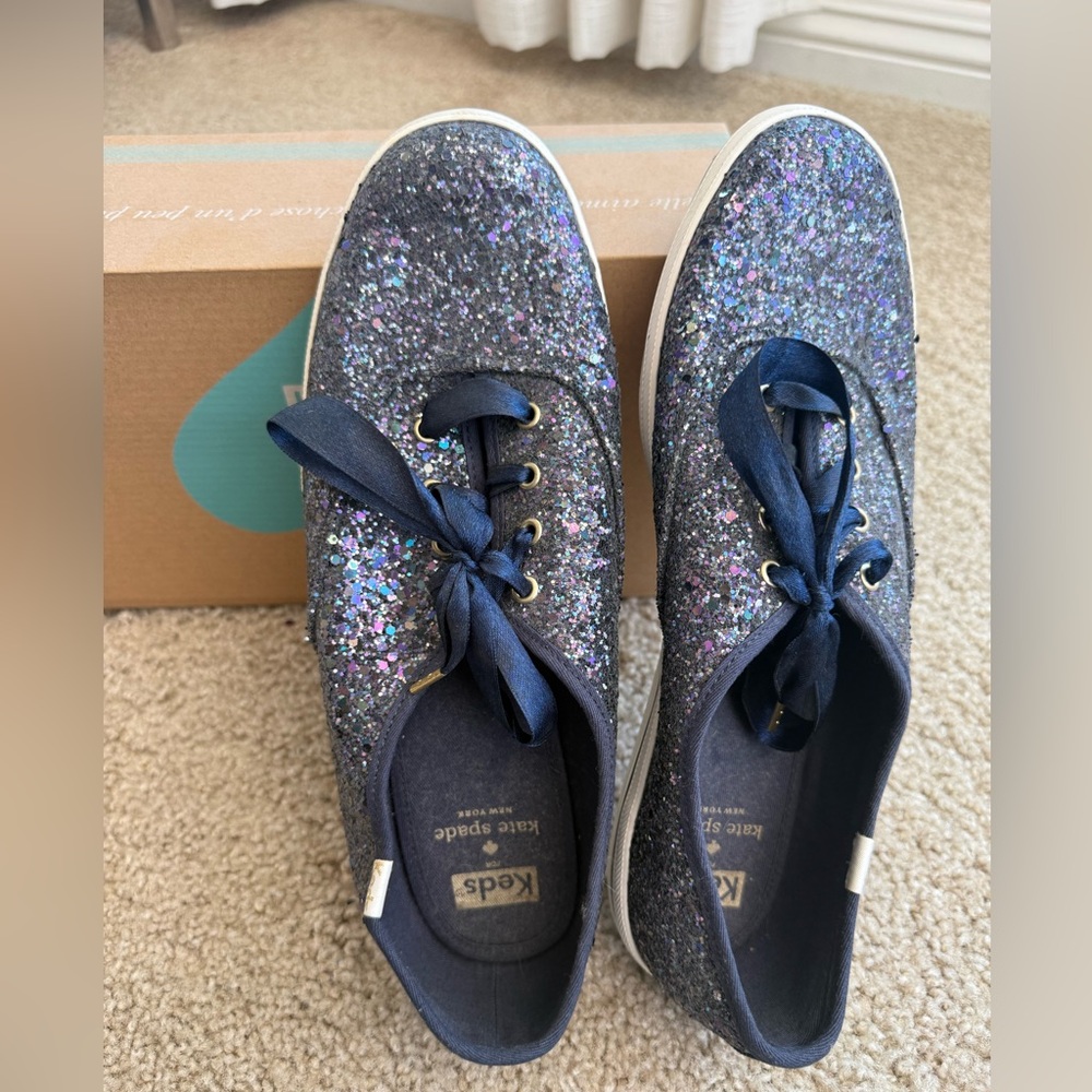 NEW Kate Spade x Keds Women's Glitter Sneakers - Midnight Blue Size 9.5